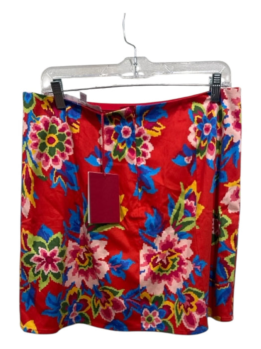 Carolina Herrera Size 12 Red, Blue, Multi Cotton Pixelated Floral Zip Mini Skirt Red, Blue, Multi / 12