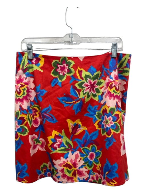 Carolina Herrera Size 12 Red, Blue, Multi Cotton Pixelated Floral Zip Mini Skirt Red, Blue, Multi / 12