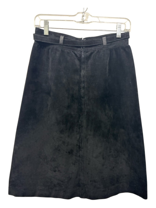 Gucci Size 46 Black Suede Back Zip A Line Belted Below knee Skirt Black / 46