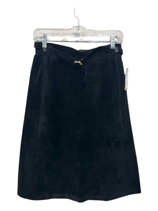 Gucci Size 46 Black Suede Back Zip A Line Belted Below knee Skirt Black / 46