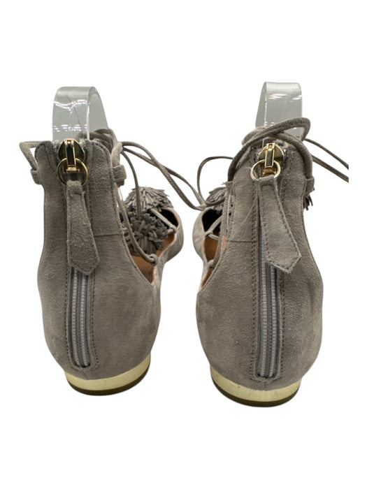 Aquazzura Shoe Size 40 Gray Suede Upper Pom Pom Back Zip Lace Up Flats Gray / 40