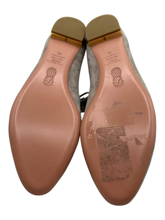 Aquazzura Shoe Size 40 Gray Suede Upper Pom Pom Back Zip Lace Up Flats Gray / 40