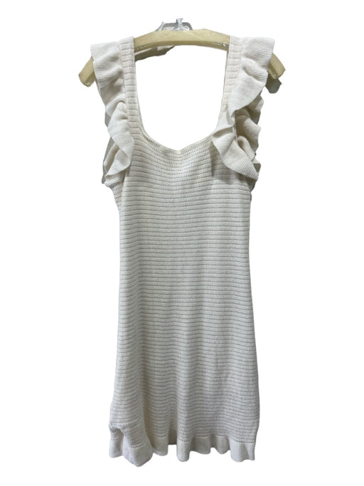 Anthropologie Size M White Polyester Blend Crochet Ruffle Cap Sleeve Dress White / M