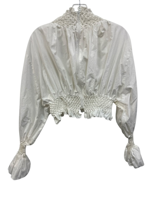 Kenzo Paris Size 42 White Cotton Gathered Back Zip Cropped Mock Neck Top White / 42