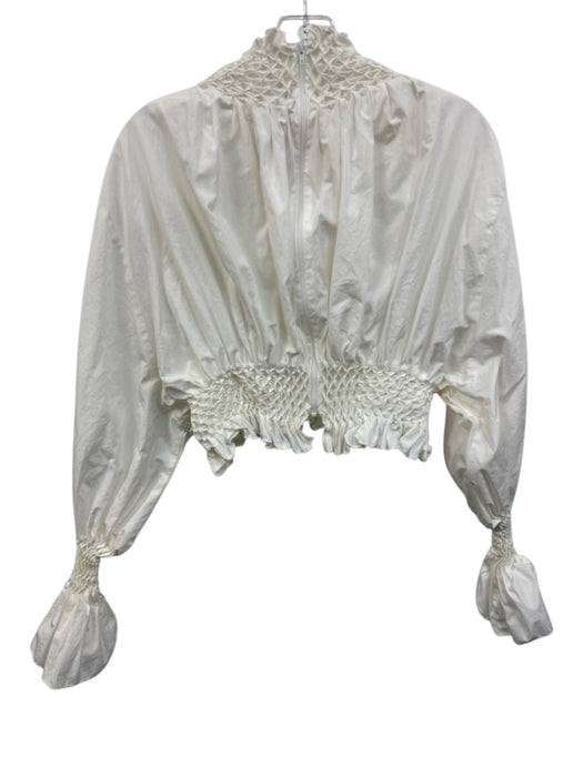 Kenzo Paris Size 42 White Cotton Gathered Back Zip Cropped Mock Neck Top White / 42