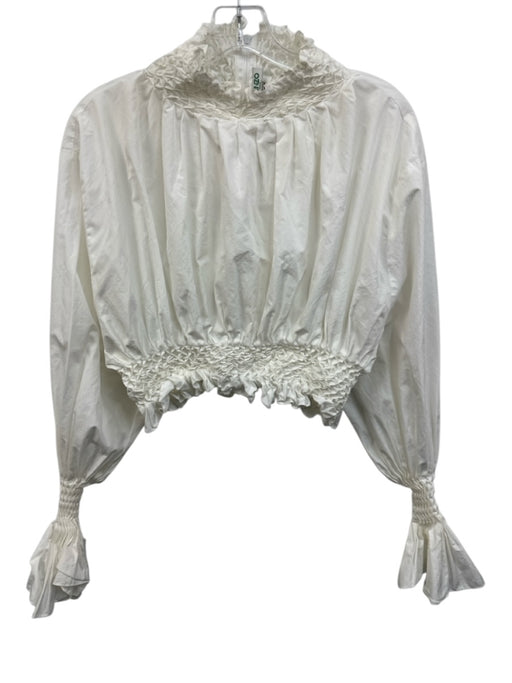 Kenzo Paris Size 42 White Cotton Gathered Back Zip Cropped Mock Neck Top White / 42