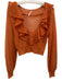 Free People Size S Orange Mohair Blend V Neck Ruffle Cropped Sweater Orange / S