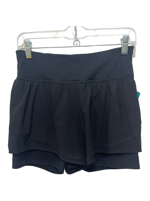 Spanx Size M Black Polyester Blend Laser Cut Elastic Waist Shorts Black / M