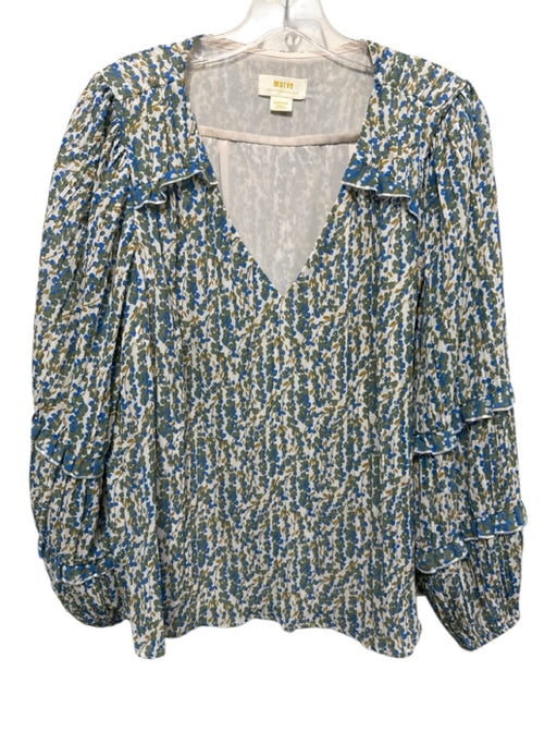 Maeve Size M White, Blue & Green Polyester Abstract Floral Long Sleeve Top White, Blue & Green / M