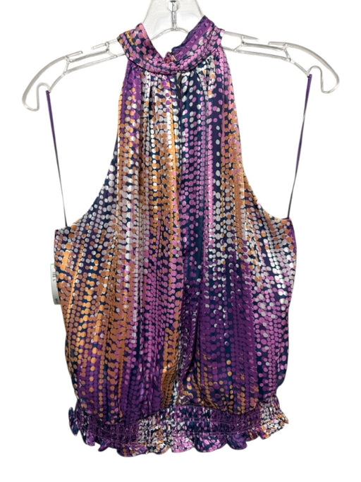 Ramy Brook Size L Purple, Orange & white Polyester Halter Neck Sleeveless Top Purple, Orange & white / L