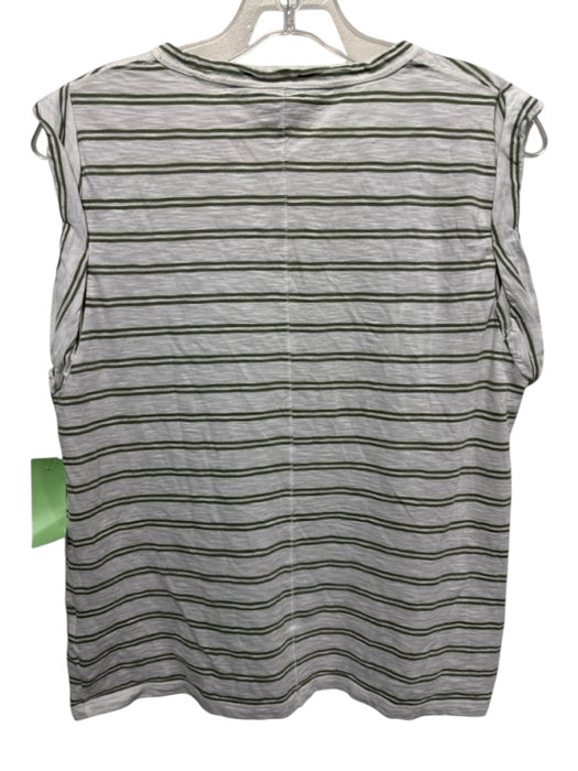 Veronica Beard Jeans Size L White & Green Pima Cotton Striped Rolled Cuffs Top White & Green / L