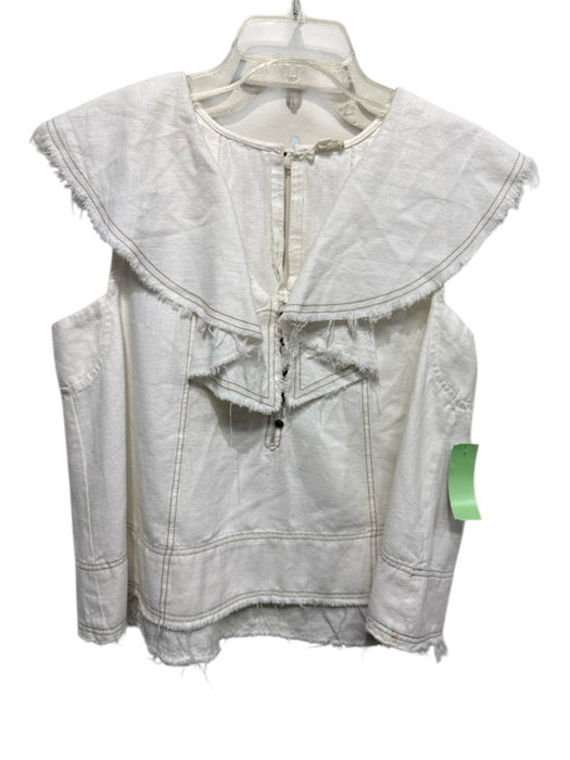 Pilcro Size M Cream White Cotton & Linen Sleeveless Quarter Button Top Cream White / M