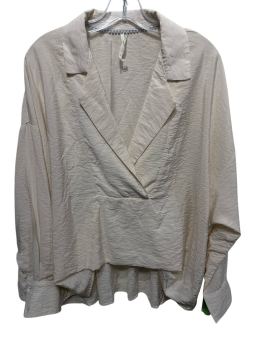 By Anthropologie Size M Cream White Viscose Blend Long Sleeve Collar Boxy Top Cream White / M