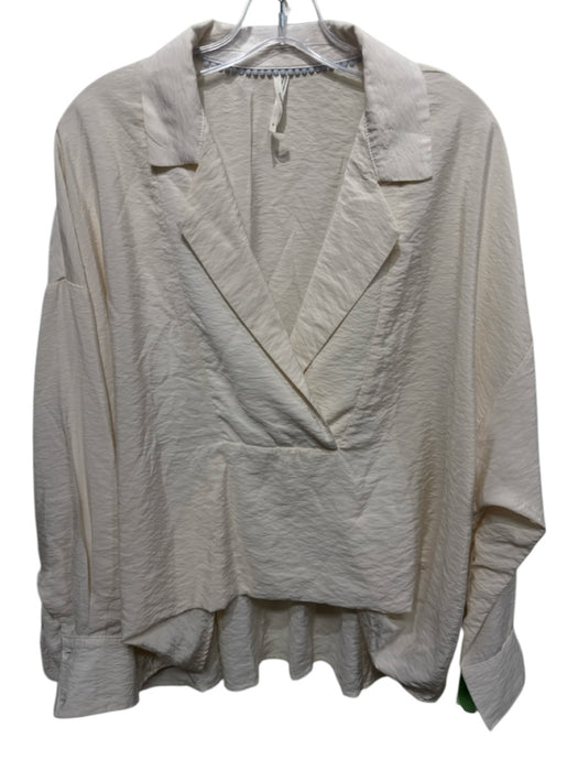 By Anthropologie Size M Cream White Viscose Blend Long Sleeve Collar Boxy Top Cream White / M