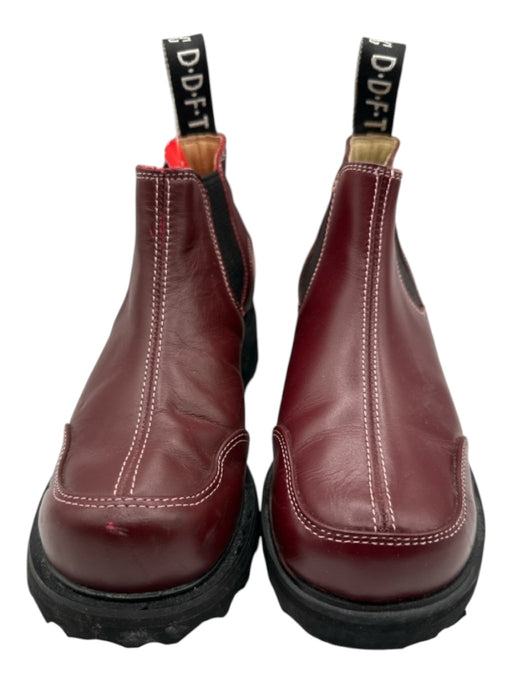 John Fluevog Shoe Size 7 Burgundy Leather Square Toe Elastic Logo Booties Burgundy / 7