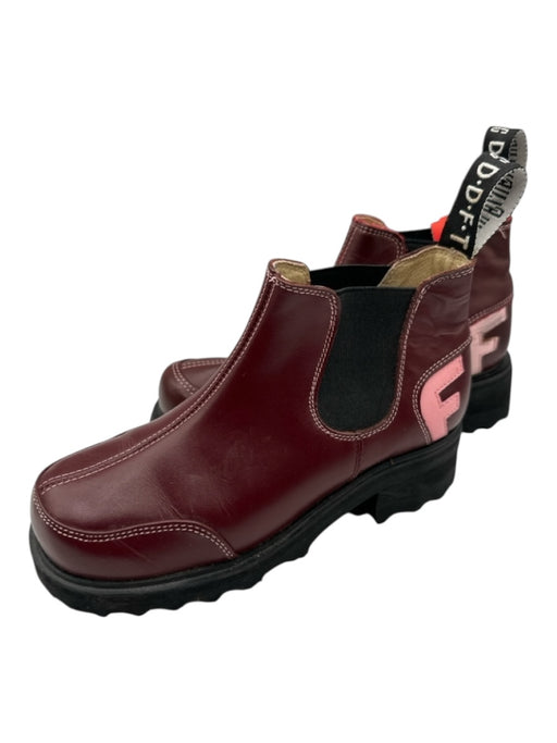 John Fluevog Shoe Size 7 Burgundy Leather Square Toe Elastic Logo Booties Burgundy / 7