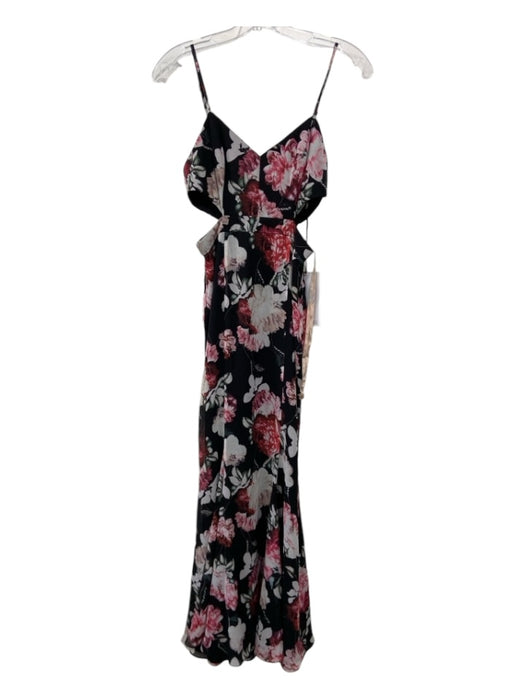 Fame and Partners Size 0 Black & Pink Print Polyester Floral Side Cut Outs Dress Black & Pink Print / 0