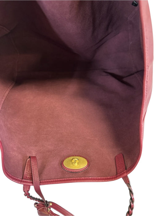 Mulberry Burgundy Red Leather Braided Detail Toggle Close Two Strap Tote Bag Burgundy Red / Large
