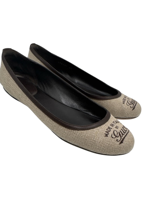 Gucci Shoe Size 40 Beige & Brown Textile & Leather Upper Logo Round Toe Flats Beige & Brown / 40