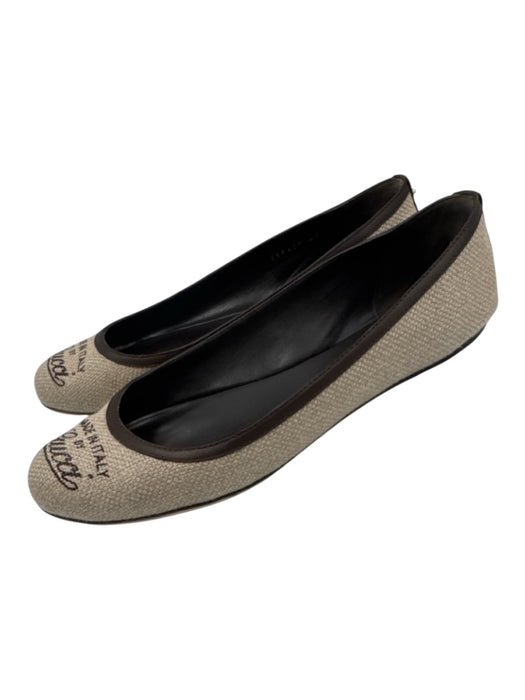 Gucci Shoe Size 40 Beige & Brown Textile & Leather Upper Logo Round Toe Flats Beige & Brown / 40