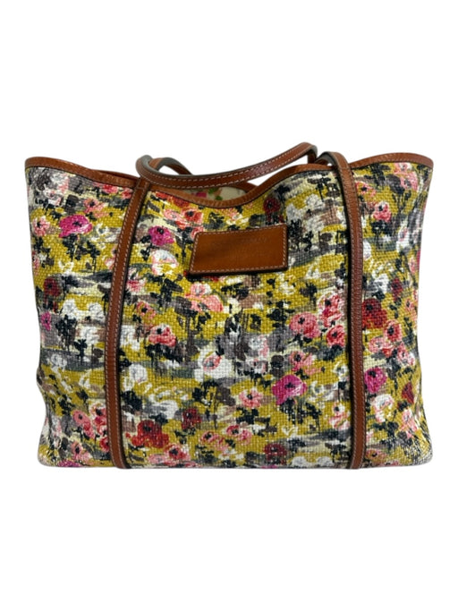 Dolce & Gabbana Yellow, Pink, Gray, Black Canvas Leather trim Floral Logo Bag Yellow, Pink, Gray, Black / Medium