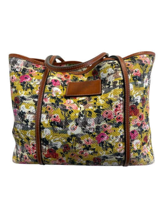 Dolce & Gabbana Yellow, Pink, Gray, Black Canvas Leather trim Floral Logo Bag Yellow, Pink, Gray, Black / Medium