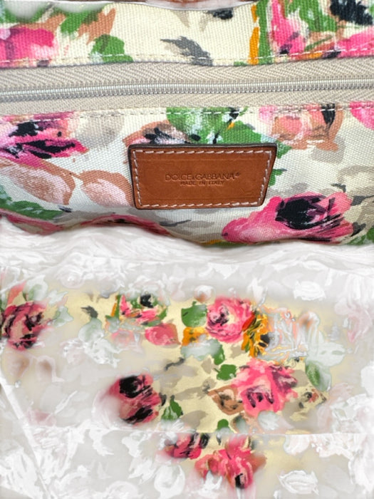 Dolce & Gabbana Yellow, Pink, Gray, Black Canvas Leather trim Floral Logo Bag Yellow, Pink, Gray, Black / Medium