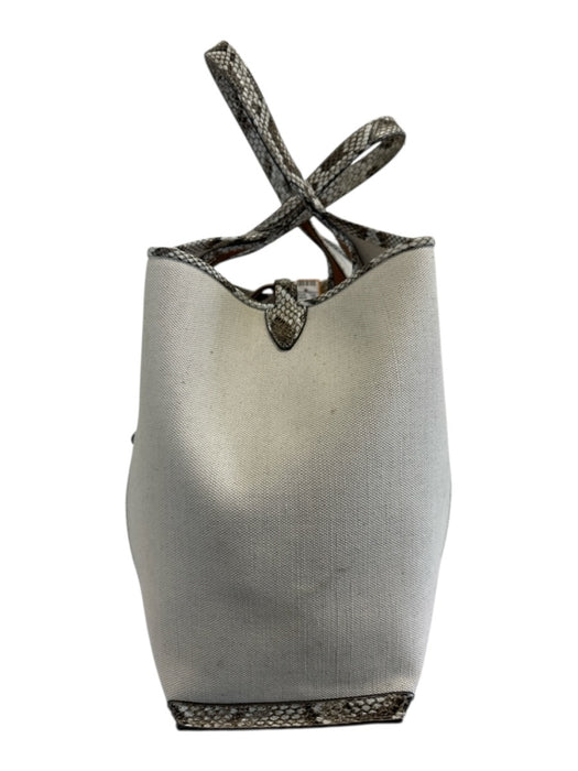 Tod's Brown & Beige Canvas & Leather Top Handle Snake Skin Print Bag Brown & Beige / Large