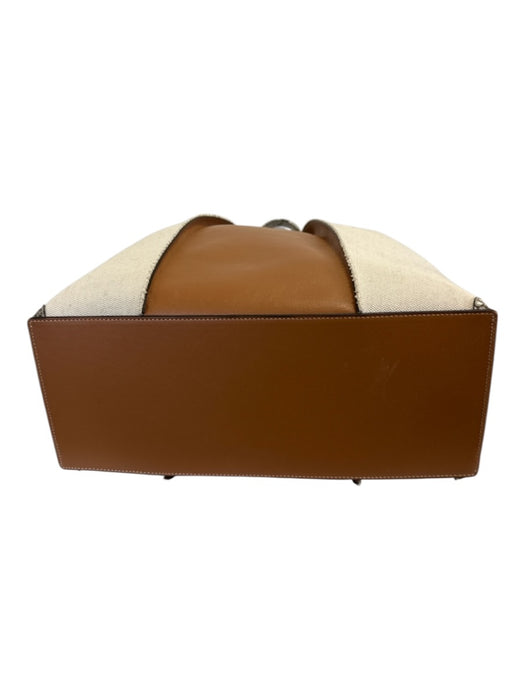 Tod's Brown & Beige Canvas & Leather Top Handle Snake Skin Print Bag Brown & Beige / Large