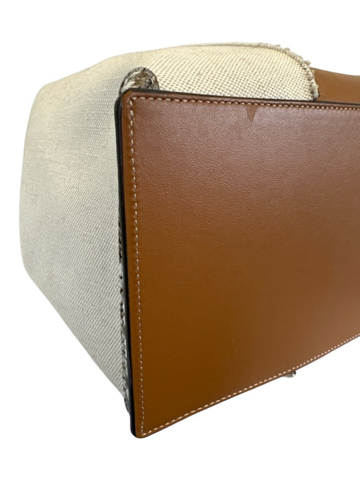 Tod's Brown & Beige Canvas & Leather Top Handle Snake Skin Print Bag Brown & Beige / Large