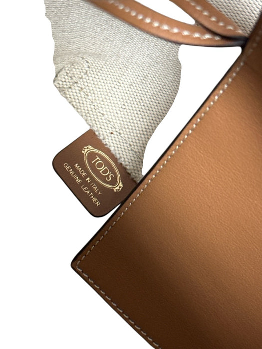 Tod's Brown & Beige Canvas & Leather Top Handle Snake Skin Print Bag Brown & Beige / Large