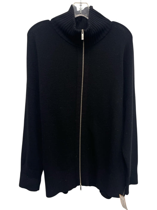 Lafayette 148 Size XL Black Wool Blend Long Sleeve Zip Front turtle neck Sweater Black / XL