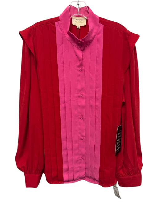 Tuckernuck Size XL Pink & Red Polyester Long Sleeve Pleated Colorblock Top Pink & Red / XL