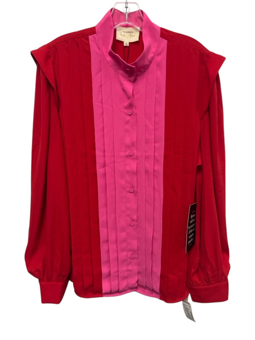 Tuckernuck Size XL Pink & Red Polyester Long Sleeve Pleated Colorblock Top Pink & Red / XL