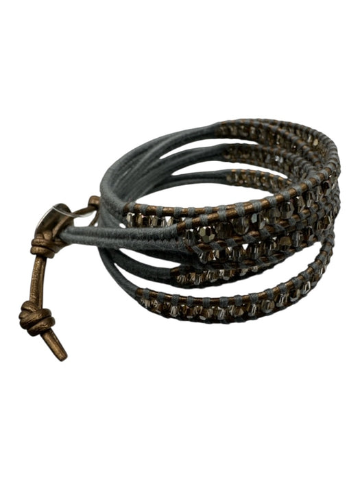 Chan Luu slate blue & brown Leather Knots Crystals Beaded Bracelet slate blue & brown