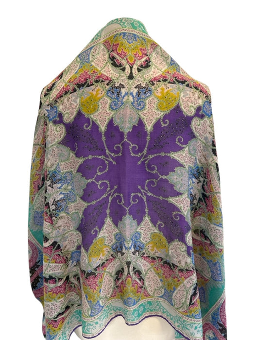 Etro Green, Pink, Purple Fringe Paisley Floral Print Rectangle scarf Green, Pink, Purple / Large