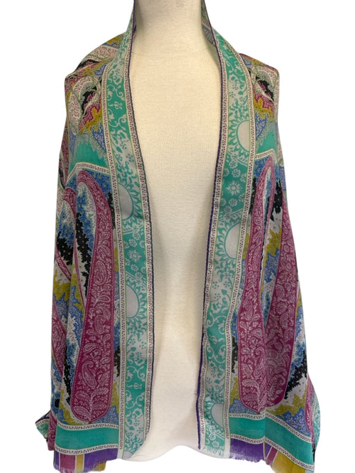 Etro Green, Pink, Purple Fringe Paisley Floral Print Rectangle scarf Green, Pink, Purple / Large