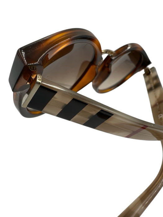 Burberry Mixed Brown Acetate Tortoise Plaid Gold Hardware Round Sunglasses Mixed Brown