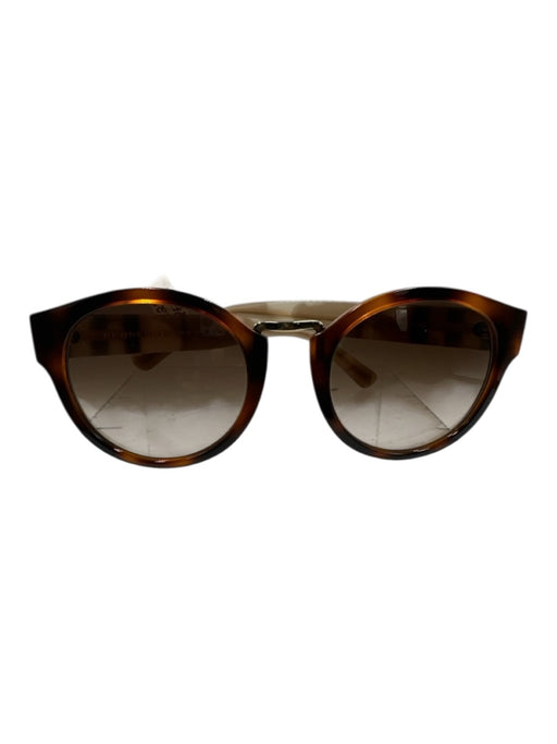 Burberry Mixed Brown Acetate Tortoise Plaid Gold Hardware Round Sunglasses Mixed Brown