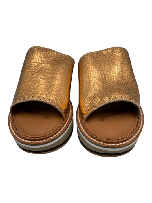 Clergerie Shoe Size 41 Brown Leather Upper open toe Metallic Flat Sandals Brown / 41