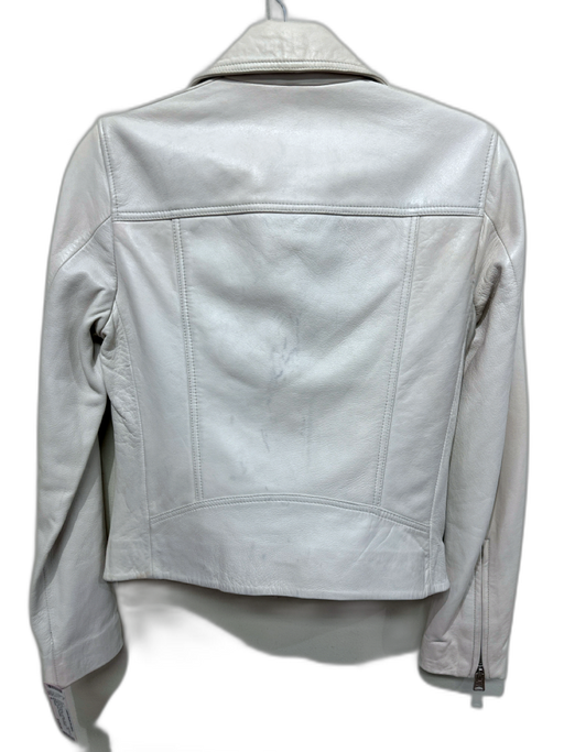 All Saints Size 4 Off White Leather Zip Up Zip Pockets Long Sleeve Jacket Off White / 4