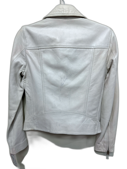 All Saints Size 4 Off White Leather Zip Up Zip Pockets Long Sleeve Jacket Off White / 4