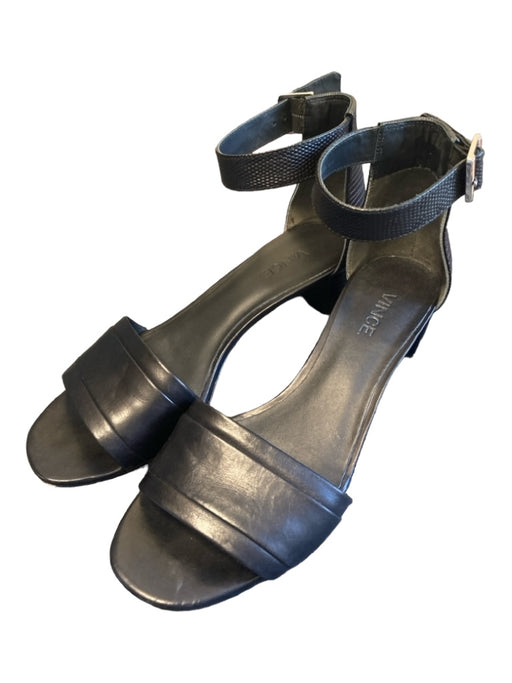 Vince Shoe Size 7.5 Black Leather open toe Block Heel Ankle Strap Shoes Black / 7.5