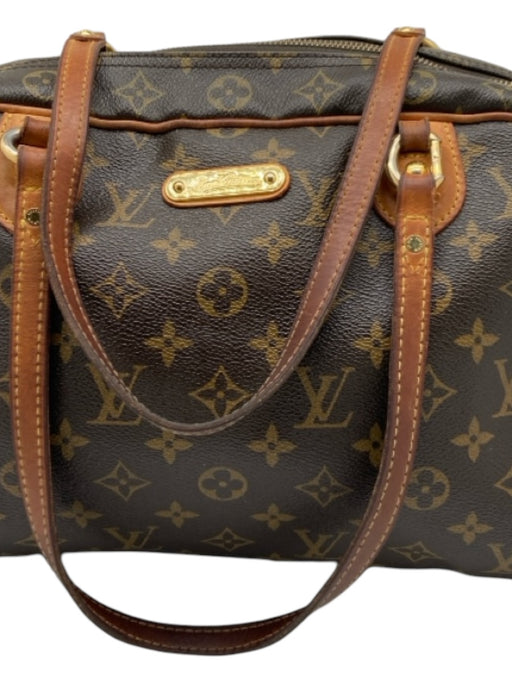 Louis Vuitton Brown & Beige Coated Canvas & Leather Zip Close Monogram Bag Brown & Beige / Medium