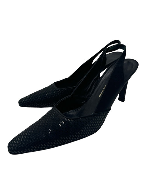St John Shoe Size 8 Black Pointed Square Toe Slingback Sequin Midi Pumps Black / 8