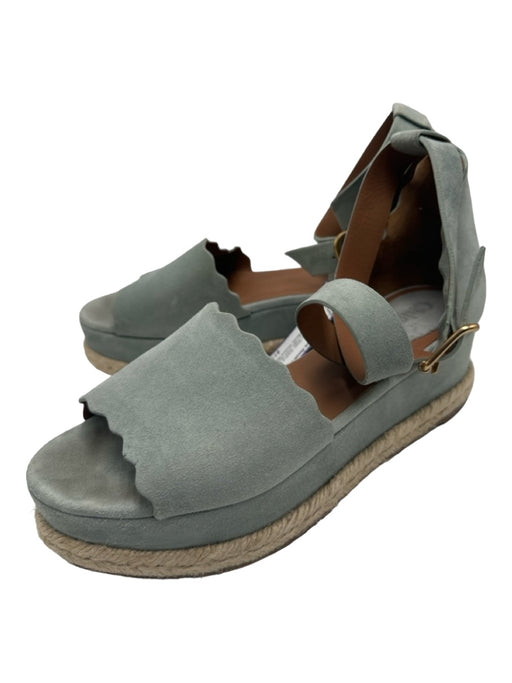 Chloe Shoe Size 39 Blue & Beige Suede & Raffia open toe Ankle Buckle Espadrille Blue & Beige / 39