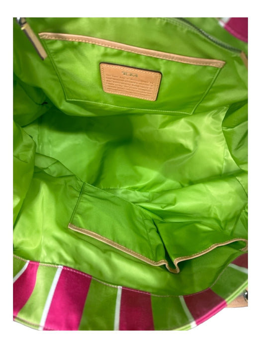 Tumi Pink & Green Canvas & Leather Striped Tote Double Top Handle Bag Pink & Green / XL
