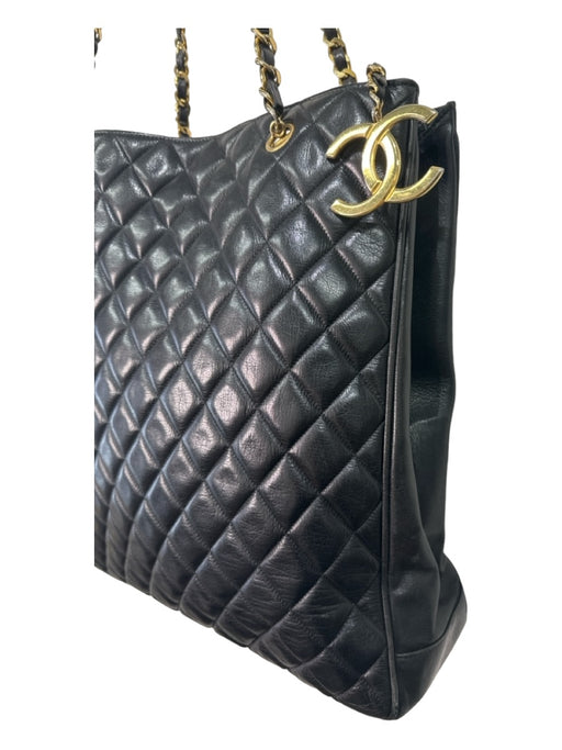 Chanel Black & Gold Leather Quilted Tote Shoulder Bag Gold Hardware Bag Black & Gold / L