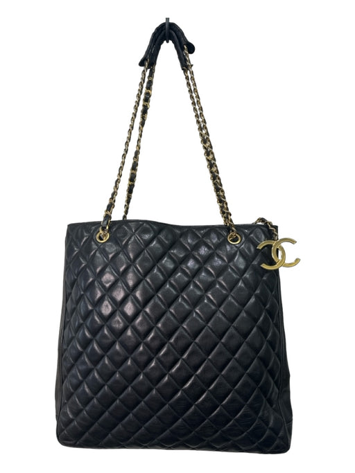 Chanel Black & Gold Leather Quilted Tote Shoulder Bag Gold Hardware Bag Black & Gold / L