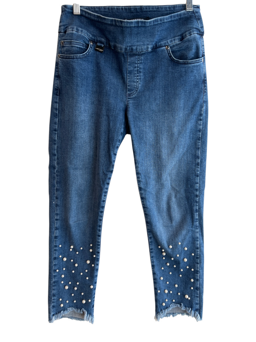 Lisette Size 6 Medium dark wash Cotton Blend 5 Pocket Pearl Detail Raw Hem Jeans Medium dark wash / 6